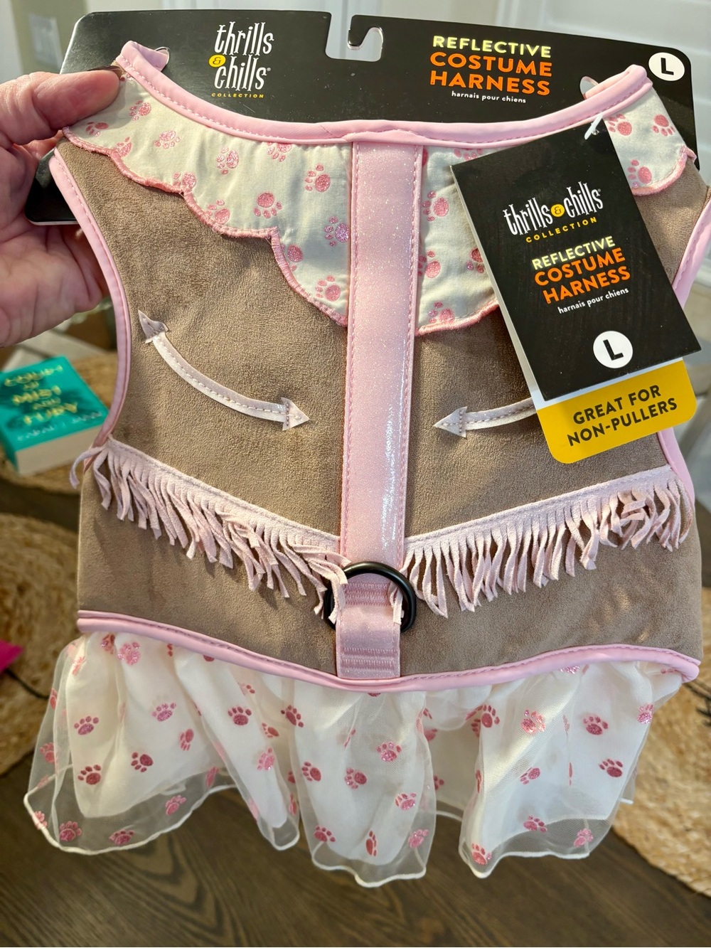 Reflective Pink Fringe One Piece Western Dress Pet Costume Harness - Large NWT